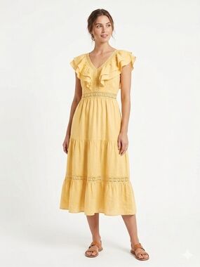 Simplee Apparel Sunlit Yellow Ruffle Midi Dress